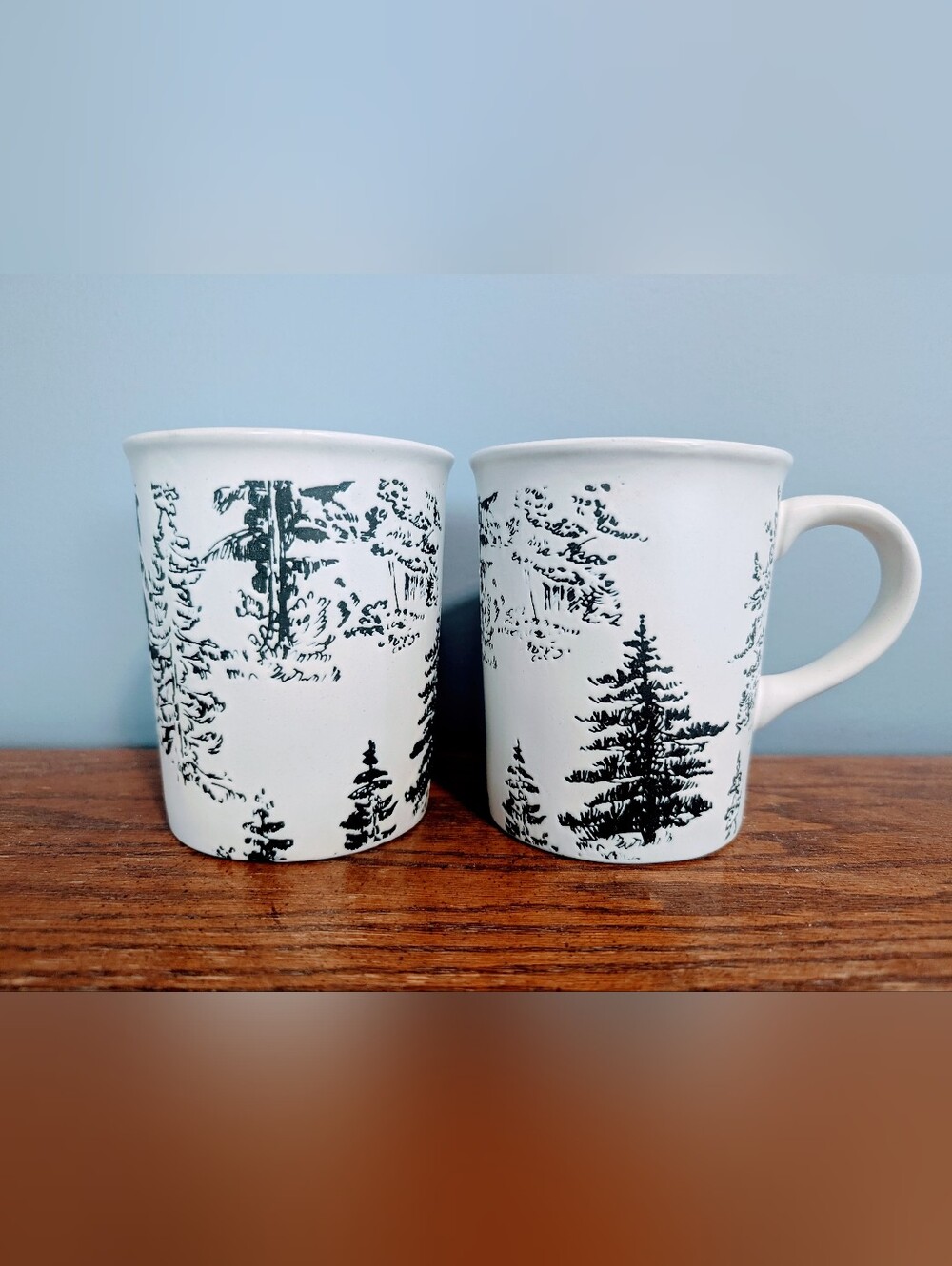 Hearth & Hand White Stoneware Mugs with Black Pine Tree Motif
